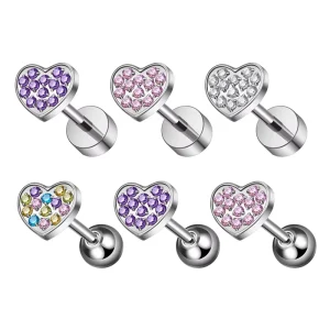 ASTM F136 Titanium Piercing Heart Shape Septum Labret Helix Stud Nose Lip Earlobe Tragus Cartilage Earrings Women Body