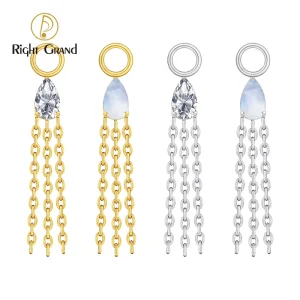 ASTM F136 Titanium Teardrop Moonstone & CZ Dangle Chain Charm Connector For Cartilage Helix Hoop Piercing Jewelry