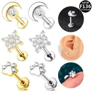 ASTM F136 Titanium Threadless Labret Vintage Flower Shape Helix Piercing Lip Rings For Weddings