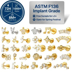 ASTM F136 Titanium Zircon Internally Threaded Labret Helix Tragus Daith Lobe Lip Earrings Wedding Body Piercing Jewelry