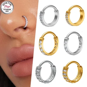 ASTM F136 Titanium Zircon Nose Ring Implant grade G23 Hypoallergenic Septum CZ Ear Daith Helix Rings Body Piercing Jewelry