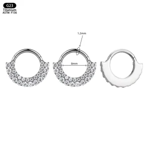 ASTM F136 Vintage Engagement Titanium Gold Plated Double Tier Jeweled Zircon Nose Clicker Hinged Segment Hoopo Ring Body