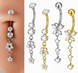 ASTMF136 Titanium CZ Crystal Dangling Belly Button Piercing Zircon Body Piercing Jewelry