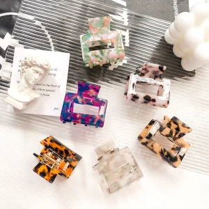 Acetate Hair Claw Clip Set 6 Patterns Large Rectangular Tortoiseshell Cow Print Marble Watercolor Colorful Clips for Women