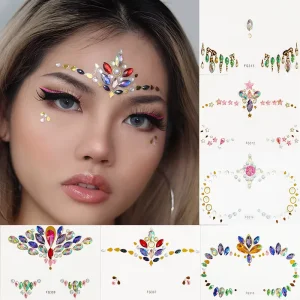 Acrylic Stickers Facial Stickers with Diamonds and Water Droplets Self adhesive PVC Makeup for Eyes