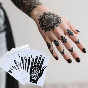 Adhesive Henna Tattoo Stencils Black Reusable Temporary Tattoos Sticker DIY PVC HS Model Individual OPP Bag