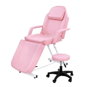 Adjustable 3 Section PU Leather Spa Tattoo Salon Equipment Set with Rolling Stool Beauty Massage Bed
