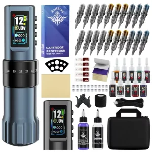 Adjustable Aluminum Alloy Stroke Dual Battery Wireless Tattoo Machine Kit Beginner-friendly 1.47-inch Screen Display