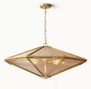 Adjustable Height Pendant Light with Glass Steel E26 5 Lights for Home Indoor Chandelier Brass Lighting
