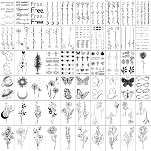 Adult Tattoos 185 Pieces of Minimalist Waterproof Inspirational Wildflower Bouquet Adult Tattoo Stickers
