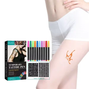 Adults Children Universal Vegetable Pigment Temporary Tattoo Pen Kit 10pcs Tattoo Pens 2pcs Tattoo Templates Set