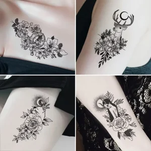 Advanced Sense Small Fresh Flower Temporary Tattoo Sticker Waterproof Butterfly and Scab Rose Rectangle Cartoon Style