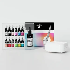 Airbrush Acrylic Paint Ombre Prep Spray UV Nail Art Gel Set Nail Spray Ombre 12 Colors Ink With Airbrush Stencil