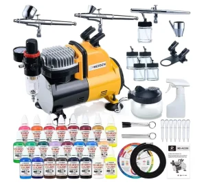 Airbrush Kit Professional Airbrushing Paint Set With Compressor and 3 Dual Action Airbrush Set 24 Airbrush Paints