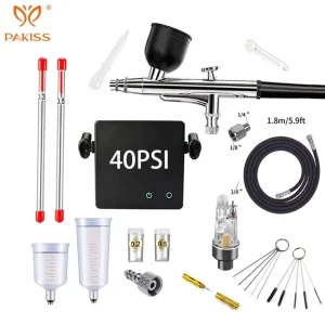 Airbrush Kit with Air Compressor 40 PSI High Pressure Dual Action Spray Gun for Painting Makeup Cakes Tattoos Nails & Art
