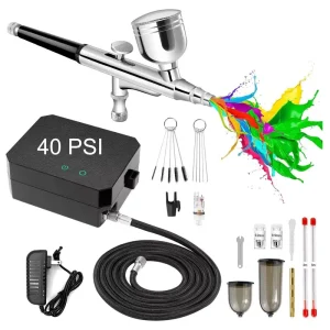 Airbrush Kit with Compressor Dual Action High Pressure Air Brush Kit with 0.2/0.3/0.5mm Nozzle for Painting Nail Art Modeling