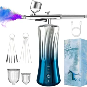Airbrush Kit with Compressor Portable Handheld Cordless Airbrush Gun with 0.3mm & 0.5mm Nozzle