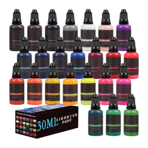 Airbrush Paint 24 Colors 1fl Oz Acrylic Ready to Spray Opaque Brilliant Water Based Airbrush Paint Kit for Leather Canvas Models
