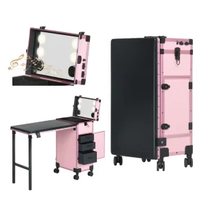 All-in-one Workstation with LED Light Built-in Power Bank Interface Street Stall Display Box with Foldable Tabletop
