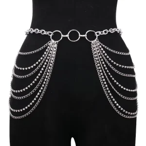 Alloy Rhinestone Dangling Multi Layer Chain Waist Body Chain Circle Accent Decorative Jewelry Retail