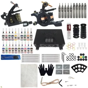 Aluminium Alloy Black Tattoo Coil Machine Pen Full Complete Set Single Power Professional Tattoo Gun Kit