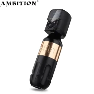 Ambition Hello Strong Coreless Motor 3.5mm 4mm Stroke Short Rotary Tattoo Pen Machine Kit with RCA Wireless Battery for Body Art