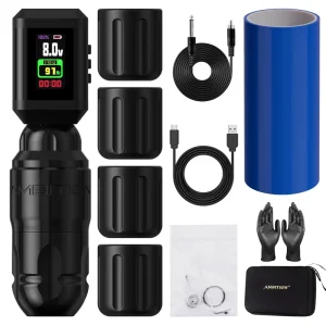 Ambition Lutin Brushless Motor 3.5mm 4mm Stroke Direct Drive Rotary Tattoo Pen Machine Gun with 2200mAh Korall RCA Battery