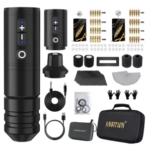 Ambition Ninja Pro 2400mAh Wireless Tattoo Pen Machine Complete Full Set Tattoo Gun Kit with 40pcs Mixed Cartridges