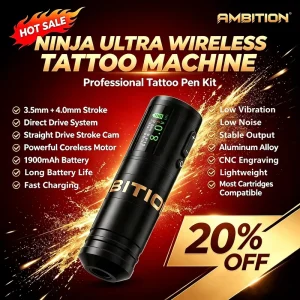 Ambition Ninja Ultra 1900mAh 3.5mm 4.0mm Stroke Direct Drive Professional Wireless Tattoo Pen Machine Gun for Artists Body Art