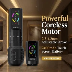 Ambition Seher 2400mAh 2.2 4.2mm Adjustable Stroke Professional Wireless Tattoo Pen Gun Machine with Dual Battery 34mm 42mm Grip