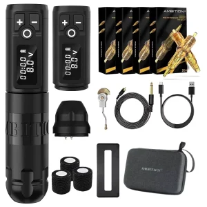 Ambition Soldier 2400mAh Digital Display Professional Wireless Rotary Tattoo Pen Machine Kit with 80pcs Cartridge for Body Art