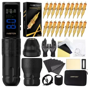 Ambition Soldier 270S 2400mAh 5 4.5mm Stroke Professional Wireless Tattoo Pen Machine Full Complete Set Kit with 20pcs Cartridge