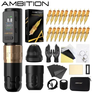 Ambition Soldier Max 2400mAh 4.0mm Stroke Powerful Coreless Motor Professional Wireless Tattoo Machine Pen Full Complete Set Kit