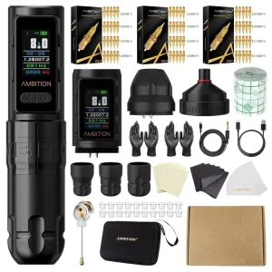 Ambition Soldier Max 2400mAh Powerful Coreless Motor Professional Rotary Wireless Tattoo Pen Machine Gun Full Complete Kit Set