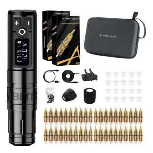 Ambition Storm Wand Powerful Coreless Motor Rotary Wireless Tattoo Machine Pen Set Tattoo Gun Kit with Cartridge for Body Art