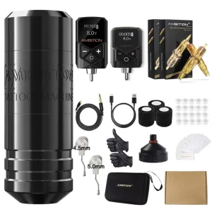Ambition Torped 4.0 4.5 5.0mm Stroke Professional Brushless Motor Rotary Tattoo Pen Machine Kit with Kuark RCA Wireless Battery
