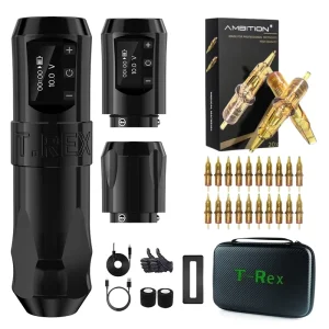 Ambition Trex 4mm Stroke Powerful Coreless Motor Professional Wireless Tattoo Machine with Cartridge Needle for Body Art