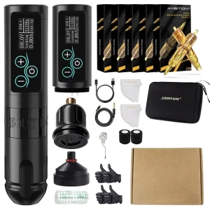 Ambition Vibe 2400mAh Professional Brushless Motor Wireless Tattoo Machine Pen Full Kit Set with 40pcs Cartridge and Accessory