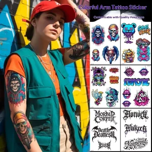 American Street Graffiti Style Temporary Tattoo Stickers Waterproof Long lasting Colorful Cartoon Letter Tattoos