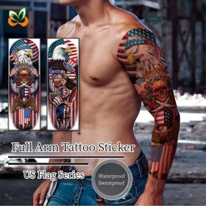 American Style Large Size Tattoo Sleeve Full Arm for Man Body Art US Flag Waterproof Temporary Tattoo Sticker