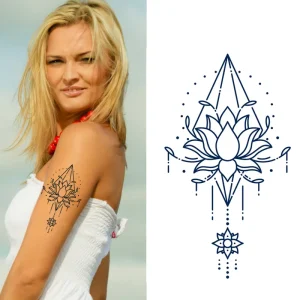 Ancient New Chinese Style Dark Blue Semi Permanent Tattoo Sticker Waterproof Temporary Herbal Juice Ink Lasting 1-2 Printed