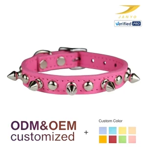 Anti Bite Silver Cone Spike Leather Dog Collar Double Stitched Studded Punk Pet Collar Waterproof Durable Adjustable