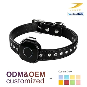 Anti Lost Pet GPS Tracking Collar Rhinestone Black Leather Dog Collar Waterproof Real Time Location Monitor Smart Pet Collar