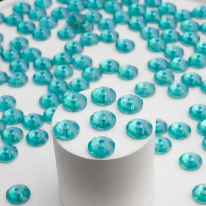 Aqua 5mm Caribbean Blue Opal Epoxy Resin Flat Back Center Hole Sew on Rhinestone Beads for Waist Bead Jewelry Findings Supply