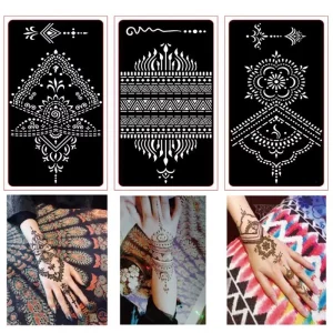 Arab Beauty Classic DIY Reusable Henna Tattoo Painting Stencil Flower Body Art Tattoo Stickers Templates for Girl Woman