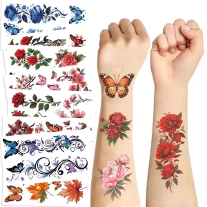 Art Flowers Blossom Butterfly Temporary Tattoo Stickers for Body Decor Floral Sticker