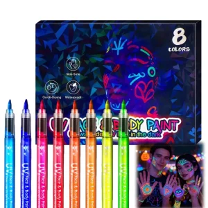Art Glow Dark Acrylic Face & Body Paint Set Washable Dry-Erase Wet-Erase Markers Glow-in-the-Dark Party Festival Supplies