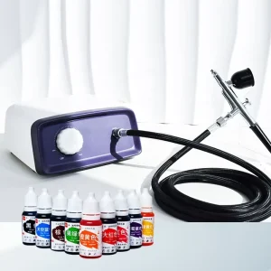 Art Nail Cookie Airbrushing System Kit with Multi purpose Dual action Gravity Feed Airbrushes