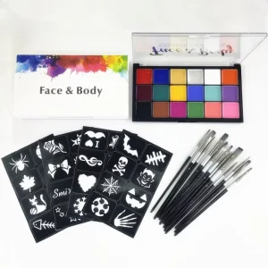 Art Supplies Custom 18 Colors DIY Makeup Oil Based Skin Face Body Crayon Paint Kit With Template Brush