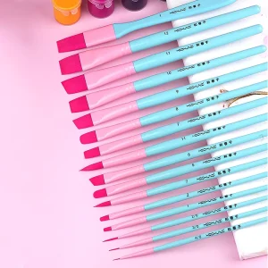Art Supply Custom Logo 16 Pcs Nylon Hair Paint Brush Set of Wooden Handle Art Body Face Painting Brush